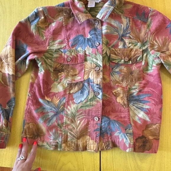 vintage denim esque jacket floral print - Picture 2 of 5